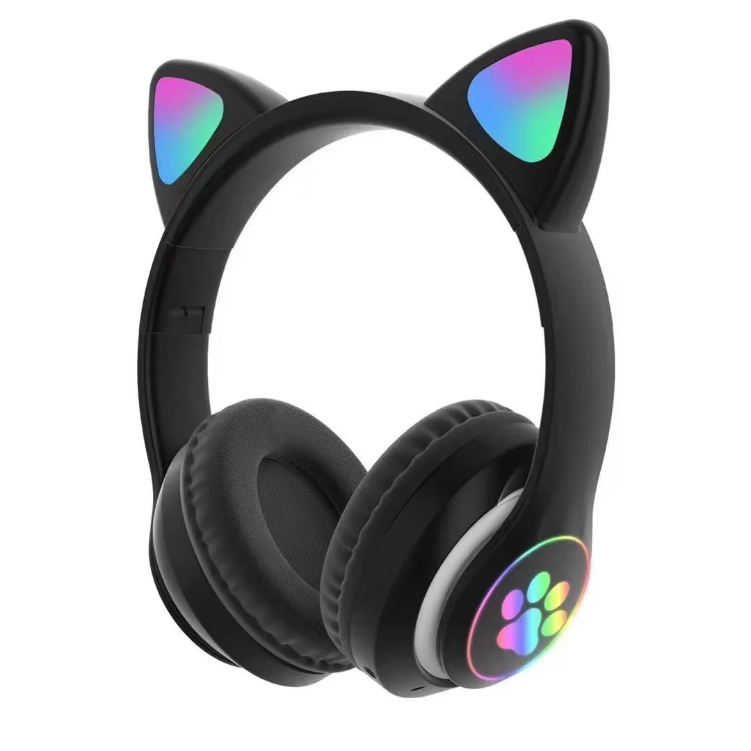 STN-28 Black cat-ear wireless headphones on white