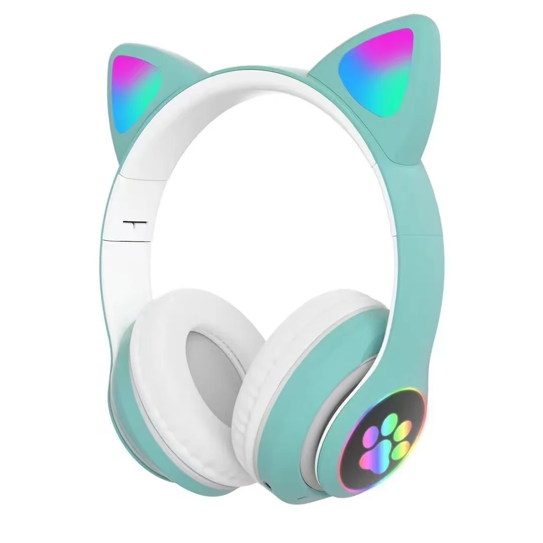 STN-28 Mint Green cat-ear wireless headphones on white