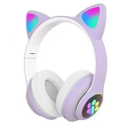 STN-28 Purple cat-ear wireless headphones on white